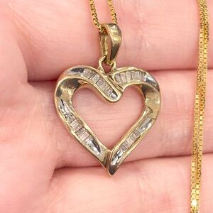 Vintage 10K Gold Diamond Baguette Heart Pendant - CI Caspian